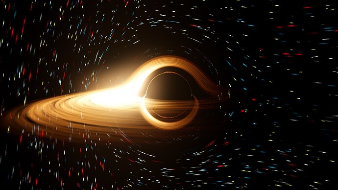 a black hole exhibiting gravitational lensing and the doppler effect.